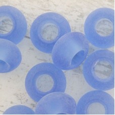 14x10mm Sea Glass Rondelle Beads Lge Hole - Lt Sapphire