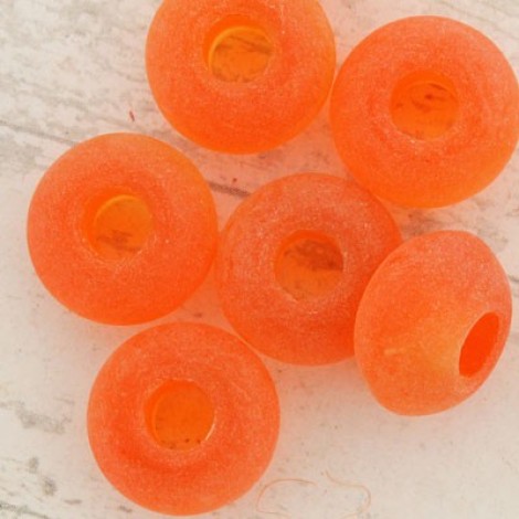 14x10mm Sea Glass Rondelle Beads Large Hole - Tangerine
