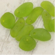 10-15mm Sea Glass Pebble Tiny Drops - Olive - Pack of 12