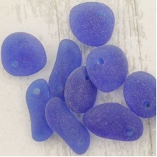 10-15mm Sea Glass Pebble Tiny Drops - Royal Blue - Pack of 12