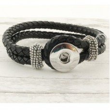 21cm Black Leather Braided Noosa Style Snap Bracelet
