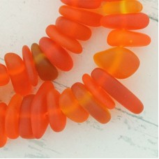 9x6mm Cultured Sea Glass Pebble Beads - Tangerine - Strand