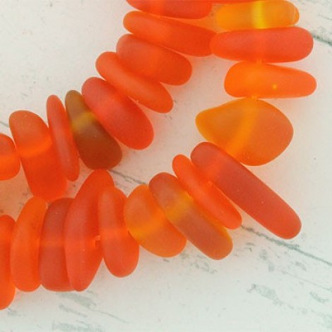 9x6mm Cultured Sea Glass Pebble Beads - Tangerine - Strand