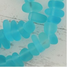 9x6mm Cultured Sea Glass Pebble Beads - Turq Bay - Strand