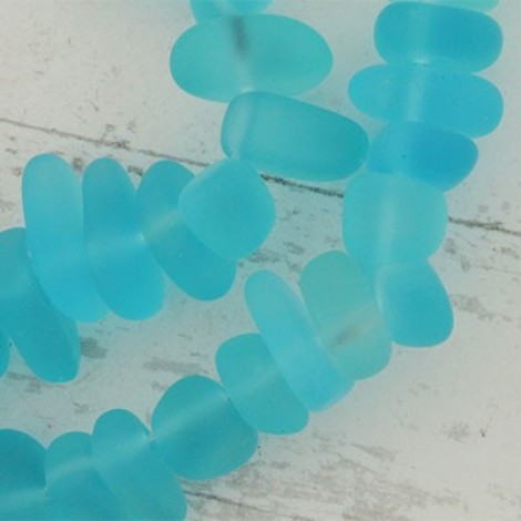9x6mm Cultured Sea Glass Pebble Beads - Turq Bay - Strand 9x6mm Cultured Sea Glass Pebble Beads - Turq Bay - Strand