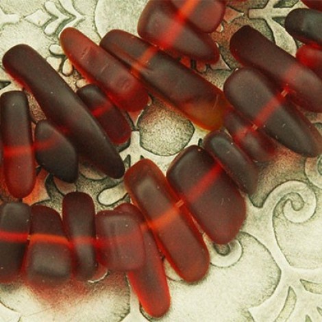 9x6mm Cultured Sea Glass Pebble Beads - Cherry Red - Per Strand