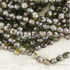 4mm Czech Fire Polished Beads - Transparent Green Luster - Pack of 50