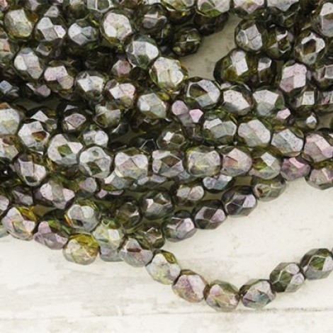 4mm Czech Fire Polished Beads - Transparent Green Luster - Pack of 50