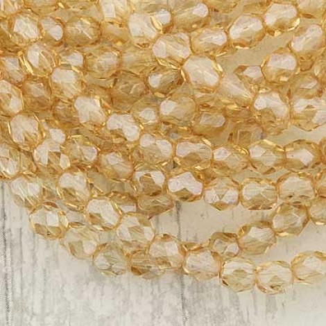 4mm Czech Firepolish Beads - Luster Transparent Champagne - Pack of 50