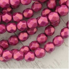 6mm Czech Firepolish Beads - Halo Ethereal Madder Rose