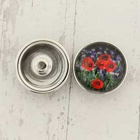20mm Noosa Style Red Poppies Snap Chunks