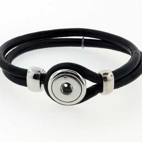 21cm Black Leather Bracelet suits 12mm Noosa Snaps