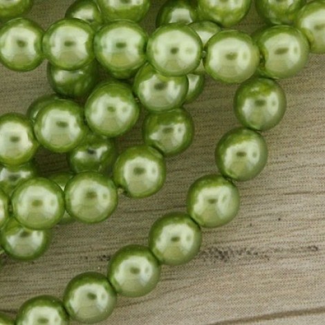 6mm Czech Pearl Lights Glass Pearls - Light Olive - Pack of 25