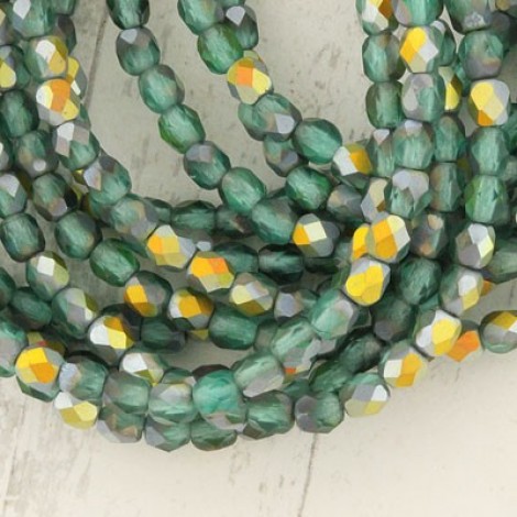 4mm Czech Firepolish Beads - Aquamarine AB Matte - Pack of 50