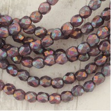 4mm Czech Firepolish Beads - Purple Mother of Pearl - Pack of 50