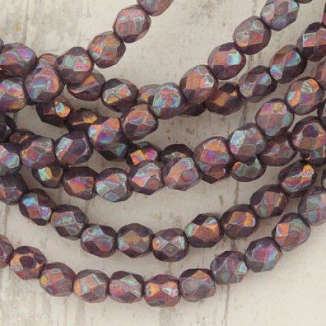4mm Czech Firepolish Beads - Purple Mother of Pearl - Pack of 50