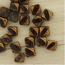 6mm Cz Silky 2-Hole Beads - Smokey Quartz w-Gold - Pack of 25