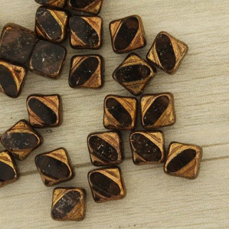 6mm Cz Silky 2-Hole Beads - Smokey Quartz w-Gold - Pack of 25