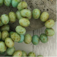 7x5mm Czech Faceted Rondelles - Green Picasso Mix - Pack of 10