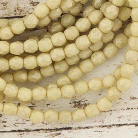4mm Czech Firepolish Beads - Ivory Luster - Pack of 50