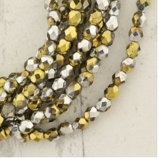 4mm Czech Firepolish Beads - Gold California Silver - Pack of 50