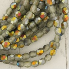 4mm Czech Firepolish Beads - Green-Grey Matte AB - Pack of 50