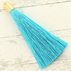 70mm Silk Tassels with Gold Beadcap - Turquoise - Per Pair