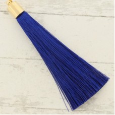 70mm Silk Tassels with Gold Beadcap - Blue