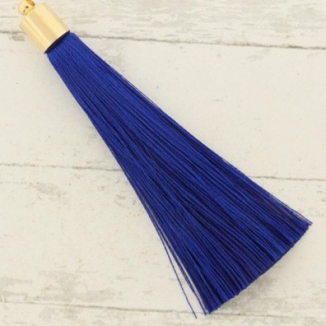 70mm Silk Tassels with Gold Beadcap - Blue