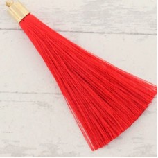 70mm Silk Tassels with Gold Beadcap - Red
