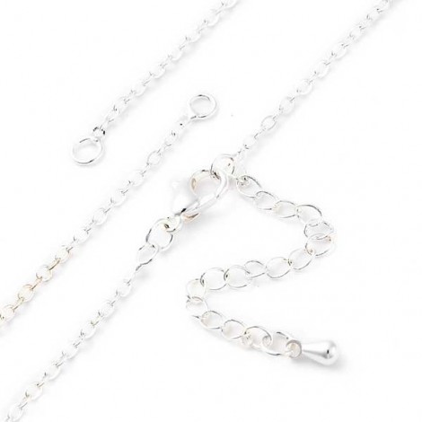 17.6in (44.6cm) 1.5mm Quality Silver Plated Lead Free Brass Cable Chain Necklace w-Extender Chain + Stainless Steel Lobster Clasp - Each