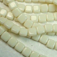 6mm Czechmates Two Hole Tile Beads - Opaque Light Beige - Pack of 20