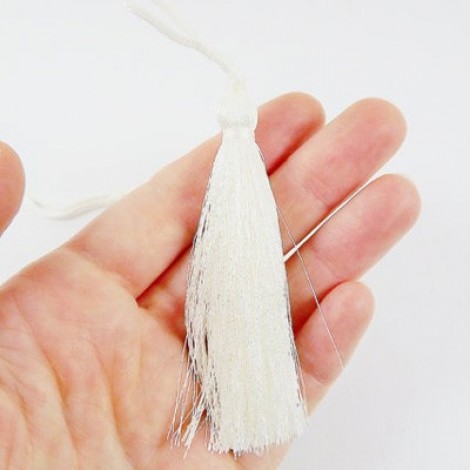 77mm Turkish Silk Thread Long Tassels - Ivory Cream - Each 77mm Turkish Silk Thread Long Tassels - Ivory Cream - Each