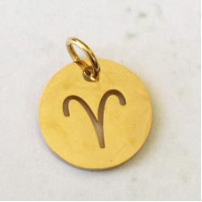 12x1mm Gold Stainless Steel Zodiac Charm with 4.5mm Jump Ring - Aries