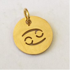 12x1mm Gold Stainless Steel Zodiac Charm with 4.5mm Jump Ring - Cancer