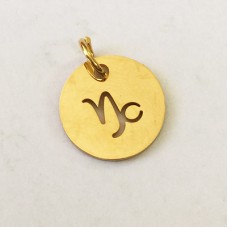12x1mm Gold Stainless Steel Zodiac Charm with 4.5mm Jump Ring - Capricorn