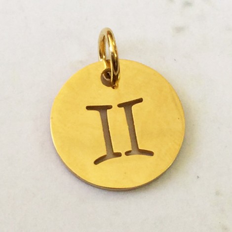 12x1mm Gold Stainless Steel Zodiac Charm with 4.5mm Jump Ring - Gemini