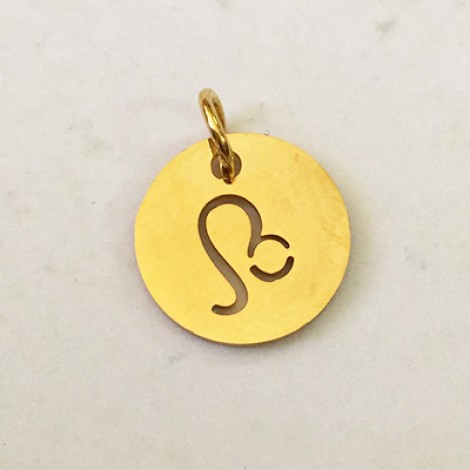 12x1mm Gold Stainless Steel Zodiac Charm with 4.5mm Jump Ring - Leo