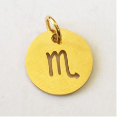 12x1mm Gold Stainless Steel Zodiac Charm with 4.5mm Jump Ring - Scorpio
