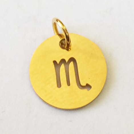 12x1mm Gold Stainless Steel Zodiac Charm with 4.5mm Jump Ring - Scorpio