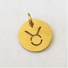 12x1mm Gold Stainless Steel Zodiac Charm with 4.5mm Jump Ring - Taurus