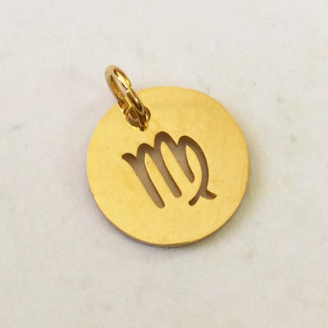 12x1mm Gold Stainless Steel Zodiac Charm with 4.5mm Jump Ring - Virgo