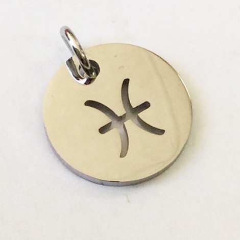 12x1mm Stainless Steel Zodiac Charm with 4.5mm Jump Ring - Pisces