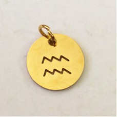 12x1mm Gold Stainless Steel Zodiac Charm with 4.5mm Jump Ring - Aquarius