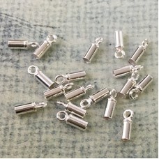 2mm ID Sterling Silver Tube Cord End Caps with Ring