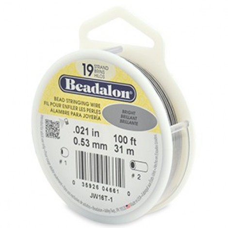.021" 19 st Beadalon Beading Wire - Bright - 100ft