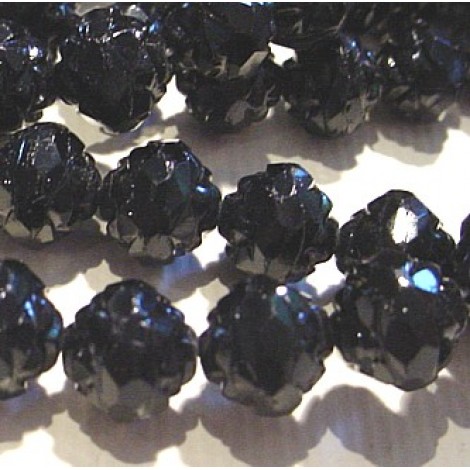 7x8mm Jet Czech Rosbud Fire Polished Beads - Pack of 10