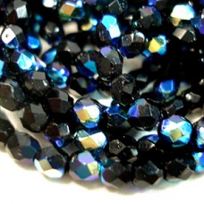 3mm Czech Firepolish Beads - Jet AB - Pack of 50