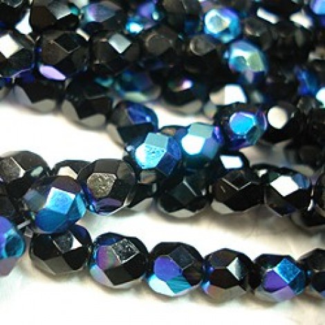6mm Czech Firepolish Beads - Jet AB - Pack of 20