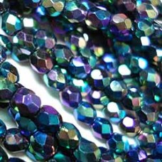 4mm Czech Firepolish Beads - Double Sided Jet AB - Pack of 50